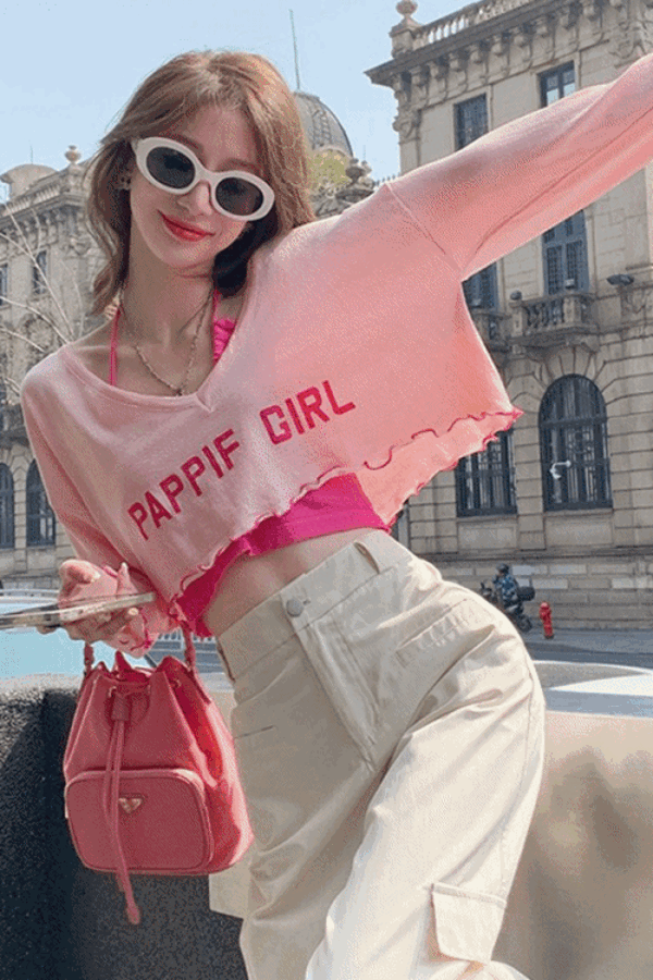 벚꽃라벨🌸 [세트] 핑크걸 레이어드 홀터나시+크롭 티셔츠 세트 (배송기간 약 2주+@)